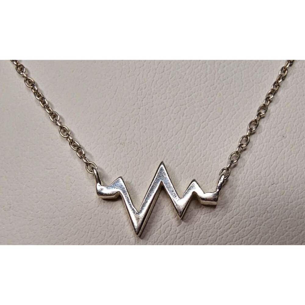 925 Silver Heartbeat Necklace 17"L - Picture 2 of 9